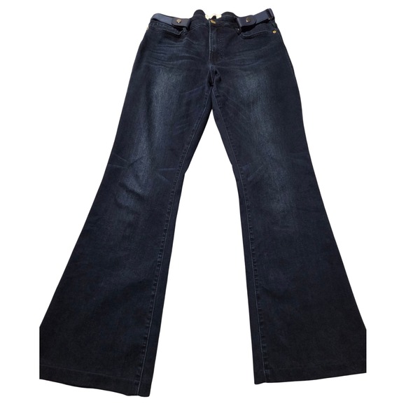 Dear John Rosa Flare Stretch Jeans Belted Mid Rise Dark Wash Denim Women's 30 - Picture 2 of 9